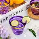 Bestluck 100 Pack 9 oz Purple Plastic Cups, Clear Disposable Cups with Gold Rim, Plastic Cocktail Glasses for Party & Graduation & Wedding