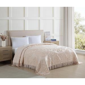 Beatrice Home Fashions Full, Blush, Lotus Medallion 100% Cotton Chenille Bedspread, Soft, Cozy, Lightweight, Fringe