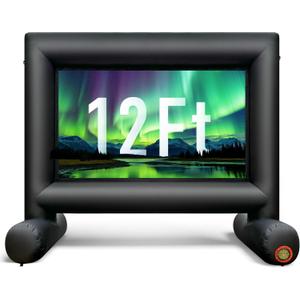 12Ft Outdoor Inflatable Movie Projector Screen with Built-in Fan Supports Front and Rear Projection, Blow Up Movie Screen for Party, Easy to Set Up