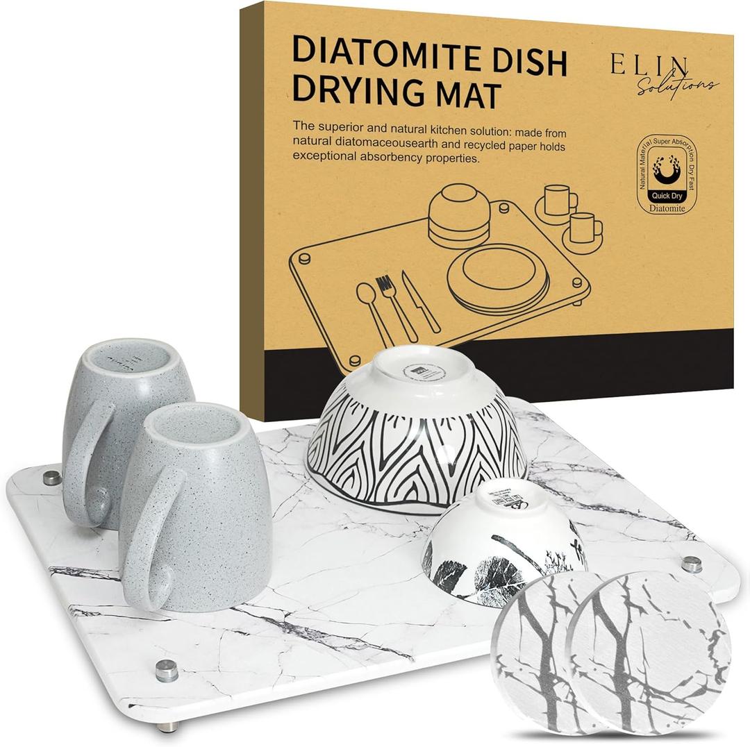 Drying Stone For Kitchen Counter, Diatomaceous Kitchen Stone Drying Mat, - Kitchen Drying Stone - Ideal for Drying Dishes, Cups, Fruits & Veggies, Vanity Tray, Placemat (15.7x11.8in)