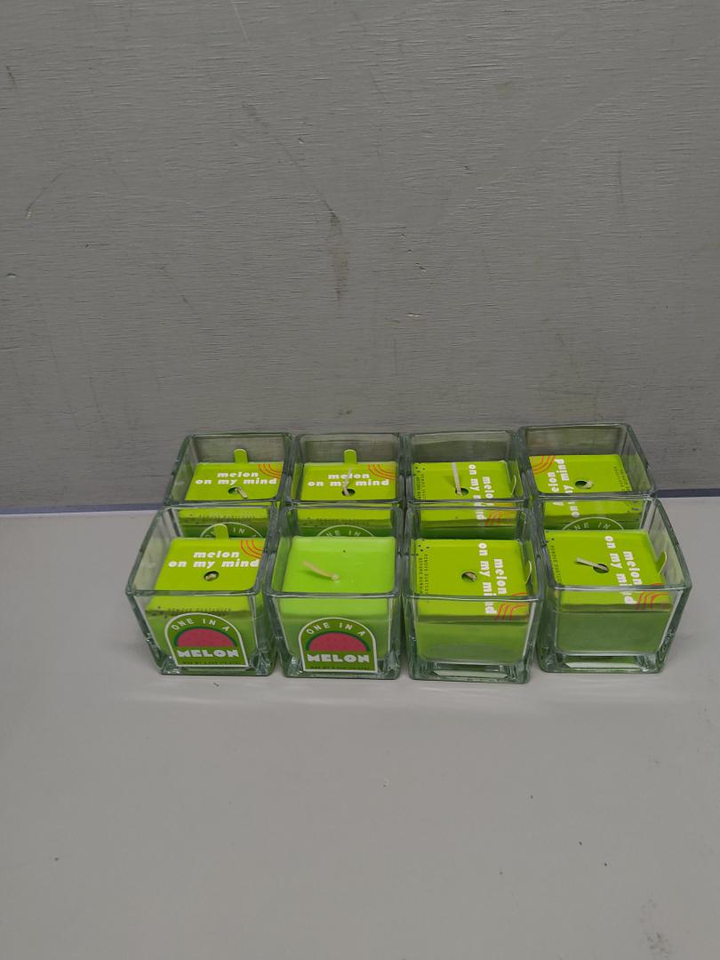 Square Glass Candle W/Dustcover Green 8 Pack