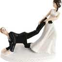 4.2 X 3.9 in Bride Dragging Groom Cake Topper, Funny Wedding Party Figurine Decor