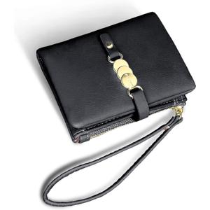 Wallets for Women Small Rfid Bifold Ladies Wallets Wristlet Change Purse for Card Coin with Wrist Strap | Small, Rfid, Bifold, Wristlet, Change Purse, for Card, Coin, with Wrist Strap (Black)