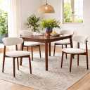 Wooden Dining Chairs Set of 4, Modern Upholstered Kitchen Chairs with Thick Seat Cushion and Curved Back, Farmhouse Accent Chair for Living Room Kitchen Dining Room Cafe, Beige, 20"D x 19"W x 33"H