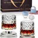 CEEFU 360 Spinning Whiskey Glasses Set with Gift Box, Set of 2 | Old Fashioned with Rotating Base - 2 Big Ice Ball Molds - Bourbon, Cocktail, Rocks, Bday Gifts Ideas for Men, Ice Crackle, 9.5 oz-Ice Crackle Pattern