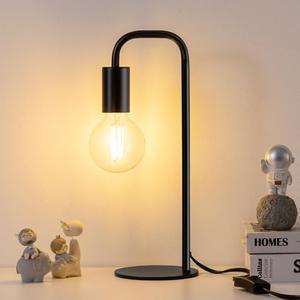 Iporovon Industrial Table Lamp for Bedroom, Small Table Lamps for Bedside with Wire Switch, E26 Socket Base, Modern Nightstand Lamp for Living Room, Reading, Office, Bulb Not Included., Black 