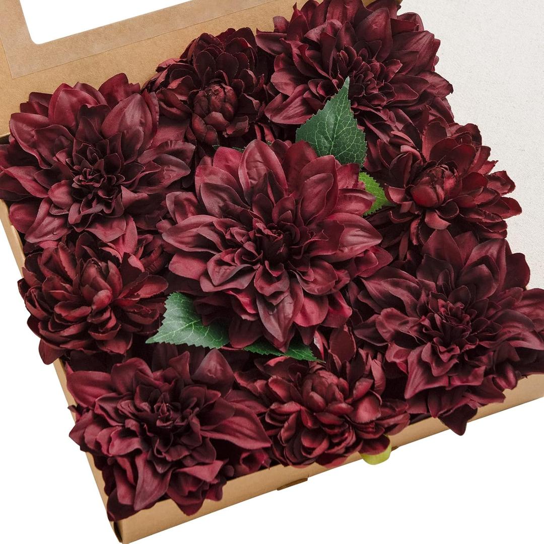 Ling's moment Artificial Flowers 9pcs Silk Dahlia 5.5"/4.5" Fake Flowers for DIY Wedding Craft Bouquets Centerpieces Arrangements Party Baby Shower Home Decorations (Burgundy) Ling's moment Artificial Flowers 9pcs Silk Dahlia 5.5"/4.5" Fake Flowers for DIY Wedding Craft Bouquets Centerpieces Arrangements Party Baby Shower Home Decorations (Burgundy)