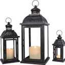 Lanterns Decorative Indoor&Outdoor, 19’’&14’’&10’’ Extra Large Metal Candle Lanterns, Vintage Candle Holders Farmhouse Shelf Wedding Front Porch Patio Decor, Christmas Halloween Decorations for Home