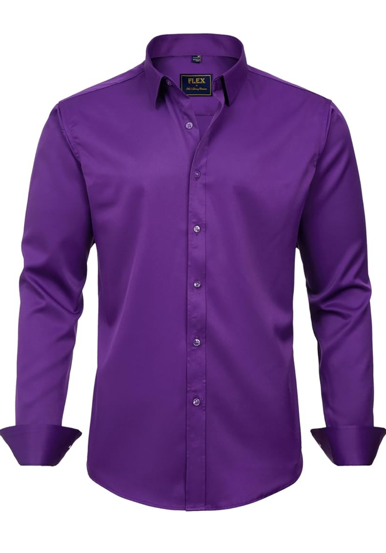 J.VER Men's Dress Shirts Solid Long Sleeve Stretch Wrinkle-Free Formal Shirt Business Casual Button Down Shirts L