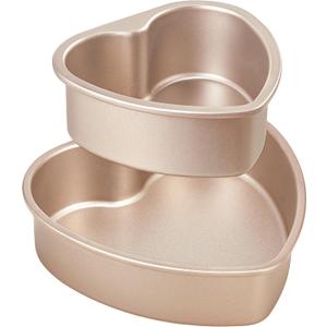 HONGBAKE Heart Shaped Cake Pan, Nonstick 8 & 6 inch Cheesecake Pans Set for Baking, Heart Shape Layer Cake Mold, Baking Tin for Valentine's Day, Weddings, 2 Pieces, Heavy Duty, Golden
