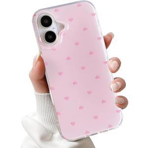 for iPhone 16 Case Cute Little Heart Polka Dot Simple Phone Case Wear IMD Slim Protection Crove for Women Girls-Pink Heart