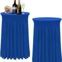 BDDC Cocktail Table Covers - 2 Pack 32"x 43" Royal Blue Cocktail Table Tablecloth with Natural Wavy Round Table Skirt Fitted High Top Table for Bar Wedding Party Banquet