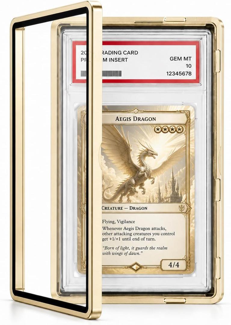 Coolbyl Magnetic Graded Card Slab Protector - Premium Aluminum Graded Card Showcase, Slab Protector with UV-Resistant Tempered Glass, Personalized Slab Bumper for Collectors, Gold
