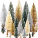 Geetery 25 Pcs Mini Christmas Trees, Artificial Bottle Brush Trees with Wooden Base, Christmas Village Sisal Snow Tree for Xmas Tabletop Home Winter Decor, 5sizes (Multi Color)