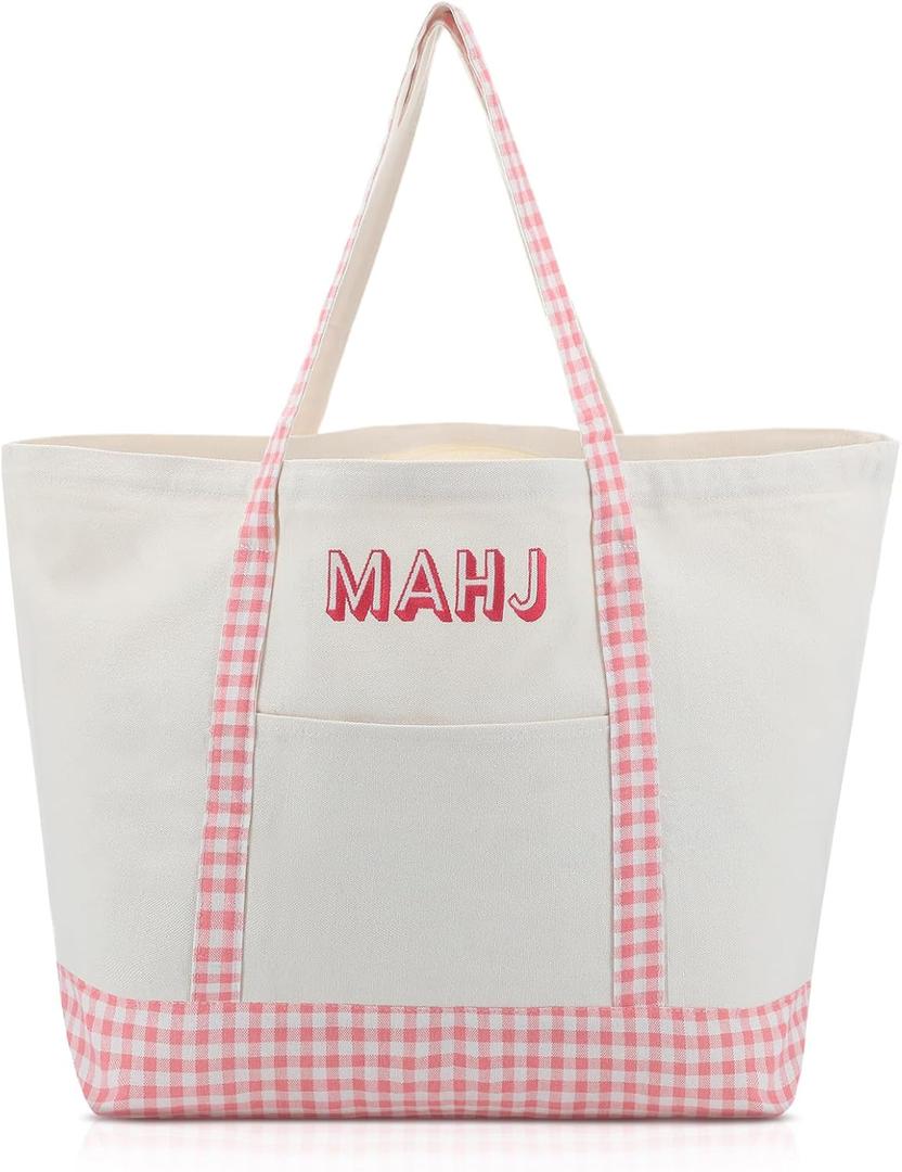 Extra Large American Mahjong Empty Bag 25.2 x 14.17 x 9.06 Inches Mahjong Tote Bag for Game Players Lover Gifts(Light Pink)