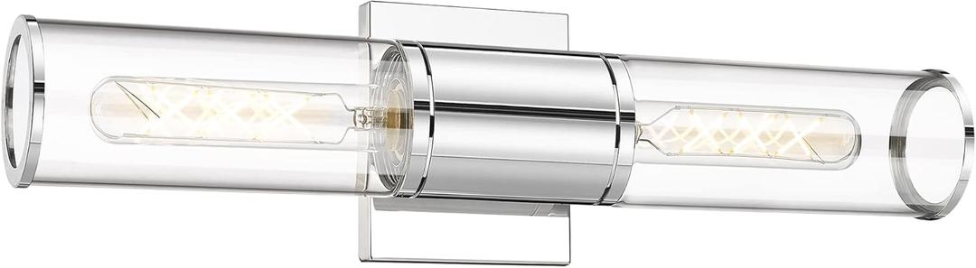 Bathroom Vanity Light Fixtures, Chrome Wall Lights in Clear Glass Indoor Wall Sconce, Modern Wall Light Up and Down Wall Mount Lamp for Bathroom, Bedroom, Hallway, Kitchen, VL834-CH-CL