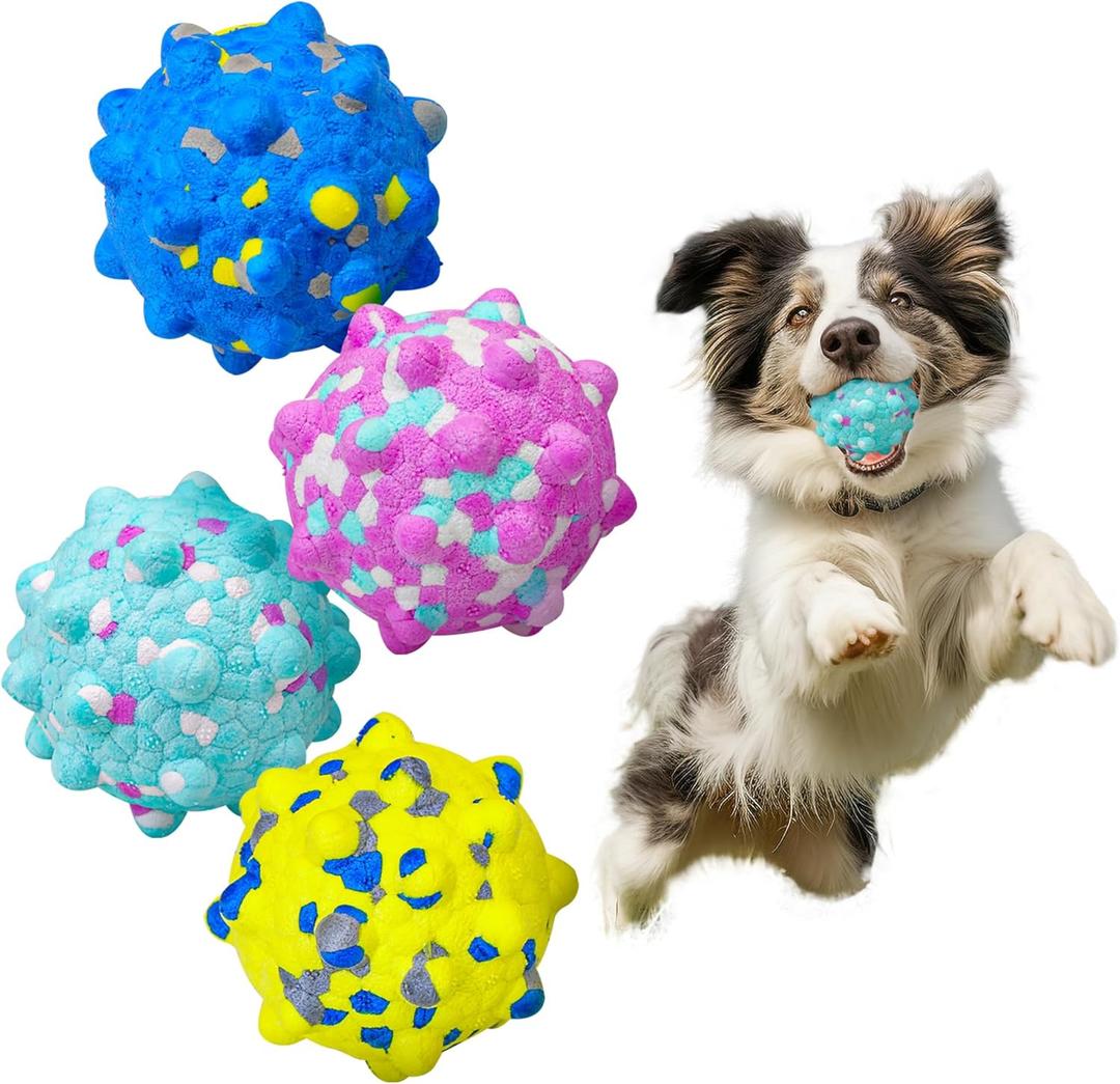 GLURUITE Dog Toys for Aggressive Chewers 4 Pack ETPU Material Prick Ball Bite Resistant Pet Chew Toys 2.55 in Colorful Interactive Dog Ball Suitable for Small Medium Dogs