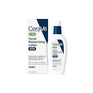 CeraVe PM Facial Moisturizing Lotion, Night Cream with Hyaluronic Acid and Niacinamide, UltraLightweight, OilFree Moisturizer for Face, 3 Ounce