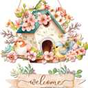 Decorative Spring Door Hangers Welcome Sign Blooming Flowers Birdhouse Wall Tags Plaque for Farmhouse Porch Front Yard Ornament Ironwork