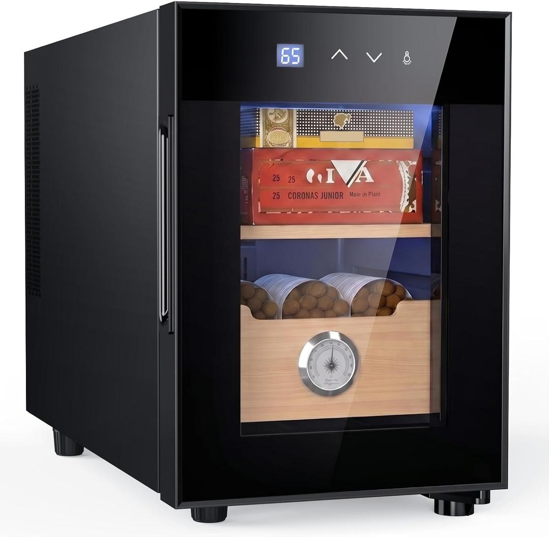 KingChii 16L Cigar Cooler Humidor with Cooling Control System, Electronic Cigar Cabinet Spanish Cedar Shelves & Digital Hygrometer, Father Day Gifts for Men (2 Layers 100 Capacity）