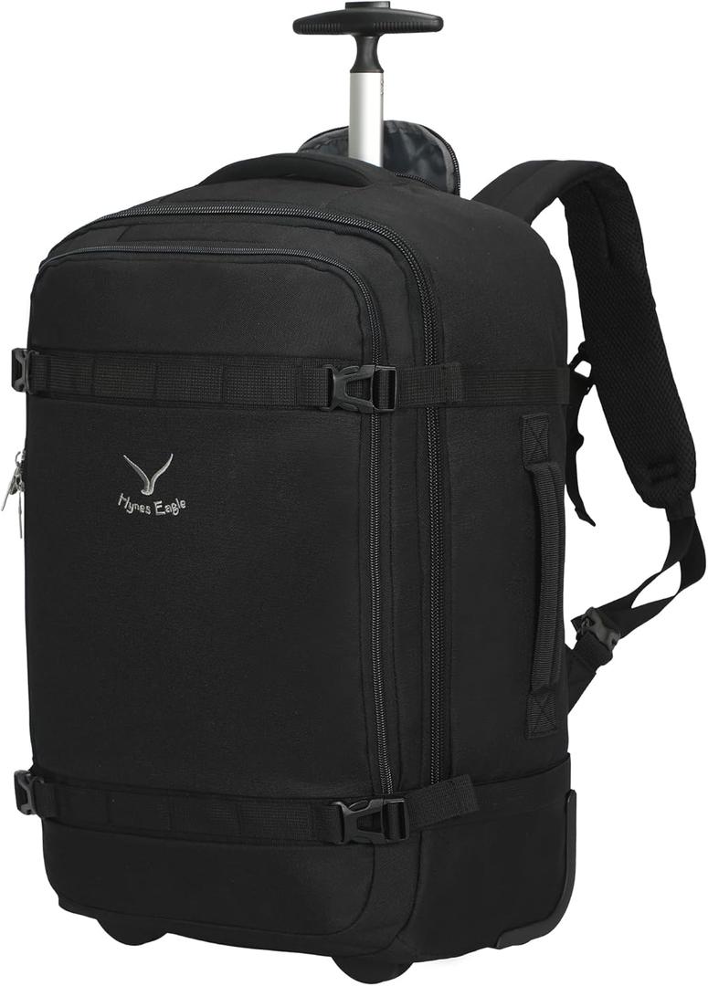 Hynes Eagle Rolling Backpack 42L Backpack with Wheels Airline Approved Carry on Luggage Laptop Travel Suitcase Bag for Women Men Jet Black
