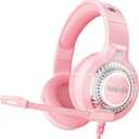 Pink Gaming Headset for PC, PS5, PS4, Xbox Headset with Noise Cancelling Mic, Gaming Headphones with 7.1 Surround Sound, LED Breathing Light Over Ear Headphones for Xbox Series X/S, Switch