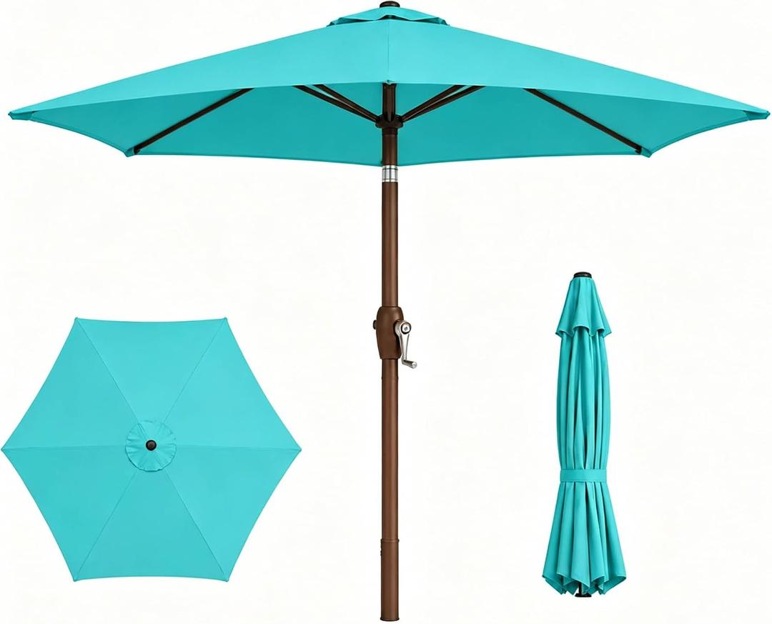 7.5ft Patio Umbrella, Outdoor Table Market Umbrella with Smooth Crank Lift, 6 Windproof Fiberglass Ribs, UPF50+ UV Protection for Deck, Pool, Garden and Backyard