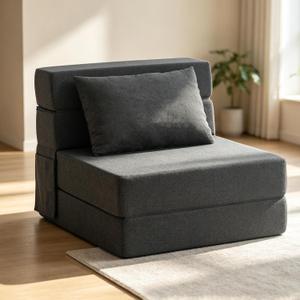 Folding Sofa Bed | Convertible Sleeper Chair Bed for Adults, Fold Out Chair to Bed Linen Futon Chair with Pillow, for Home Dorm Apartment RV Living Room, Single Size Dark Gray