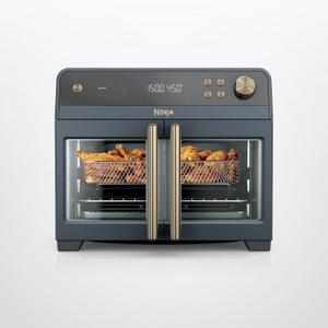 Ninja | French Door Premier Air fry Oven | 10-in-1 functions | 20.3-qt capacity | 5-qt Air Fry Basket, Sheet Pan, Wire Rack, Broil Rack | PFAS-free, Dishwasher-Safe Accessories | Cyberspace | FO101BL