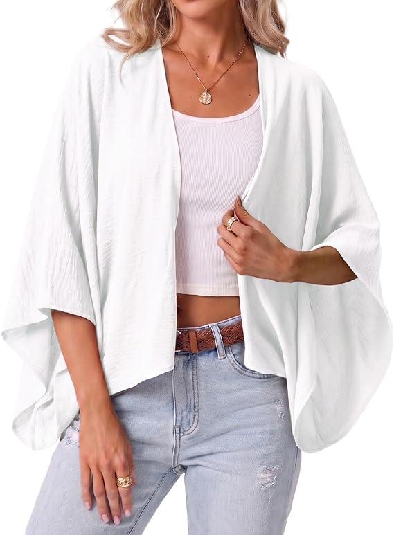 GRECERELLE Women's Summer Lightweight Cardigan Open Front Casual Loose Cropped Kimono Oversized Cover Ups, XL