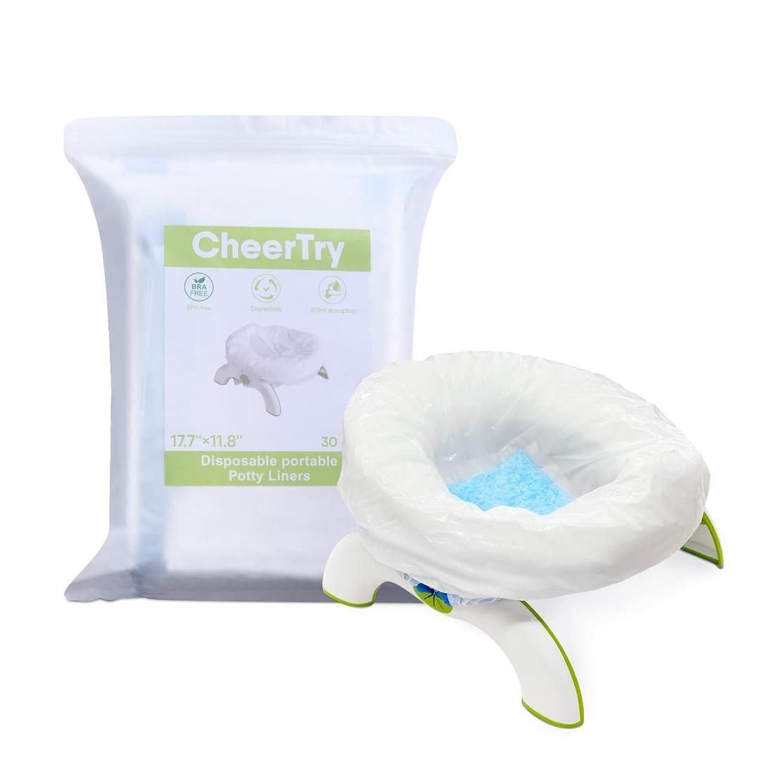 30 Counts, CheerTry Potty Liners, 300ML Water Super-Absorbent Potty Bags, Thick & Tear-Resistant, Drawstring Opening & Easy to Tie, Fits Most Potty Chairs, 1 Count 