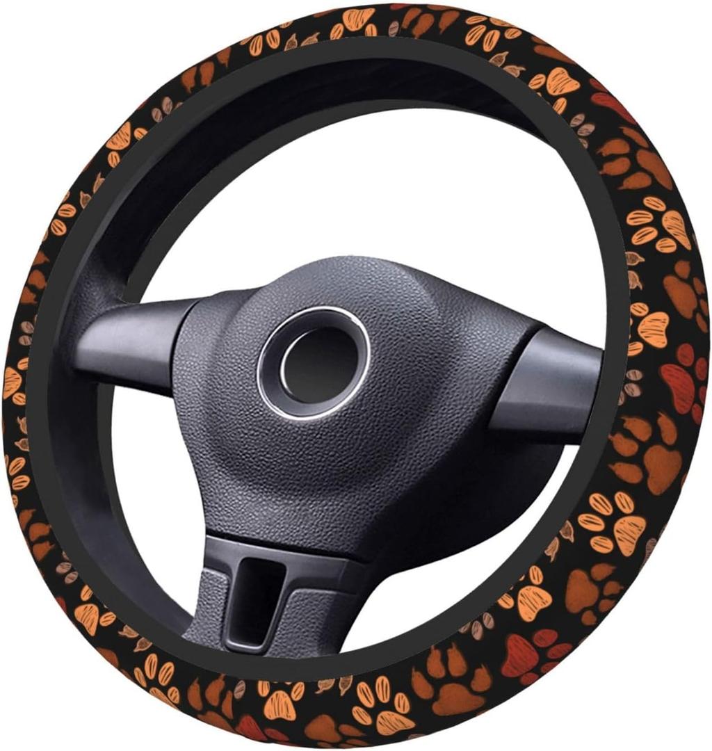 Dog Cat Paw Print Steering Wheel Cover Anti-Slip,Sweat Absorption Universal 15 inch Steering Wheel Covers Cute car Accessories for Men Women