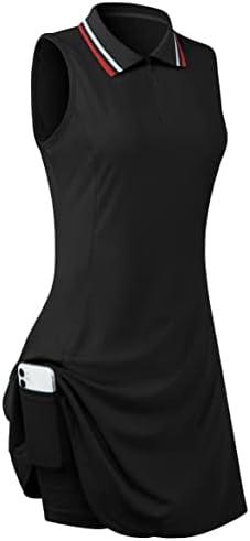 FREEYE Womens Sleeveless Golf Tennis Dresses with Inner Shorts＆Pockets for Workout Exercise, M