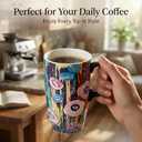DUSVALLY Ceramic Coffee Mug with Lid and Handle, Porcelain Travel Tea Cup for Latte, Cappuccino and Cocoa, Circular Doodle for Retirement, Housewarming and Graduation, 17 oz