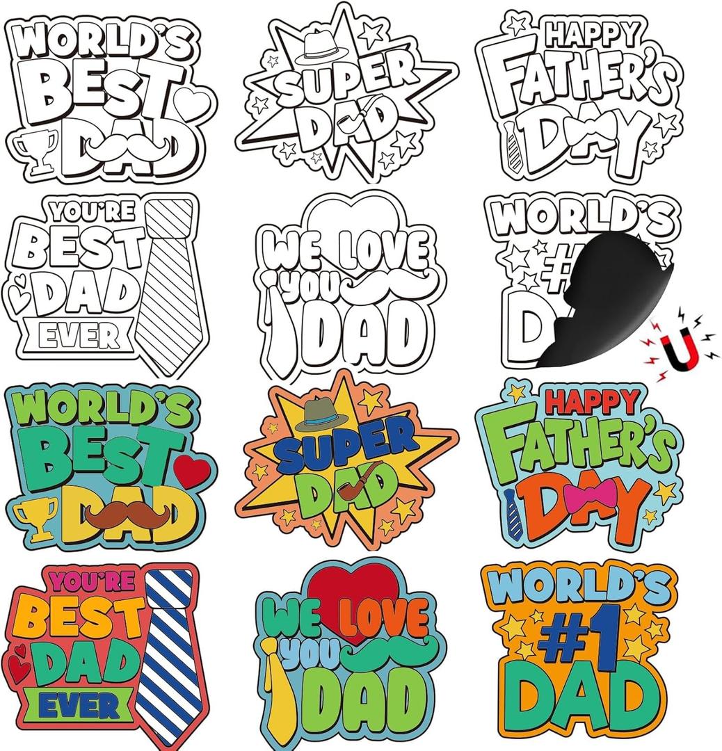 SYUCVQI 36 Set Father's Day Magnets Craft for Kids, Color Your Own Fathers Day Magnets Craft Best Dad DIY Crafts Kit Gifts for Happy Father's Day Dad's Birthday Party and Fun Home Activities