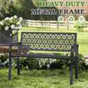 44" Outdoor Garden Bench, Iron Metal Frame Patio Bench with Backrest and Armrests, Weatherproof Anti-Rust Outdoor Bench for Front Porch, Park, Yard, Patio (411-Black)