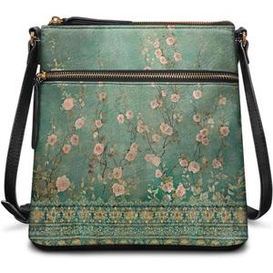 Casual Crossbody Bags for Women PU Shoulder Purse Bag Lightweight Messenger Bag with Zipper for Travel Shopping (Baroque Flower Rose)