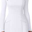 XXTAXN Women's Sexy Fashion Square Neck Long Sleeve Work Party A Line Mini Dress with Pocket (S)