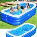 Inflatable Pool with Big Backrest and Seat,Oversized Thickened Large Blow Up Pool for Adults,Inflatable Backyard Pools for Kid and Adult, Durable Swimming Pools Summer Water Party (98"x63"x21.6", Blue)