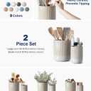 LE TAUCI Utensil Holder for Kitchen Counter, 7.3"+5.4" Fluted Ceramic Utensil Crock Organizer for Countertop, Heavy Large Holder for Spatulas, Spoons, Set of 2, Gray Marble