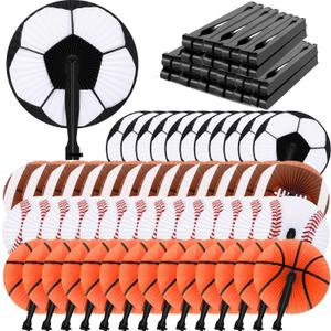 Taiyin 48 Pcs Sports Football Baseball Basketball Soccer Fans Paper Hand Fans Sports Themed Party Decorations for Birthday Shower Summer Holiday DIY Decor
