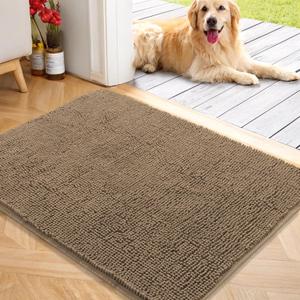 OLANLY Dog Door Mat for Muddy Paws 40x32, Absorbs Moisture and Dirt, Absorbent Non-Slip Washable Doormat, Quick Dry Chenille Mud Mat for Dogs, Entry Indoor Entryway Carpet for Inside Floor, Tan