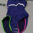 BMJL Women's One Piece Swimsuit Sports Adjustable Strap Bathing Suit Color Block Ribbed High Cut Swimsuits (Medium, Rainbow Navy Blue)