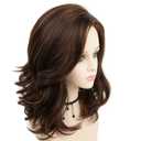 RENERSHOW Brown with Blonde Highlight Natural Wavy Wigs for White Women Mixed Brown Synthetic Wig Natural Looking Daily Party Wig
