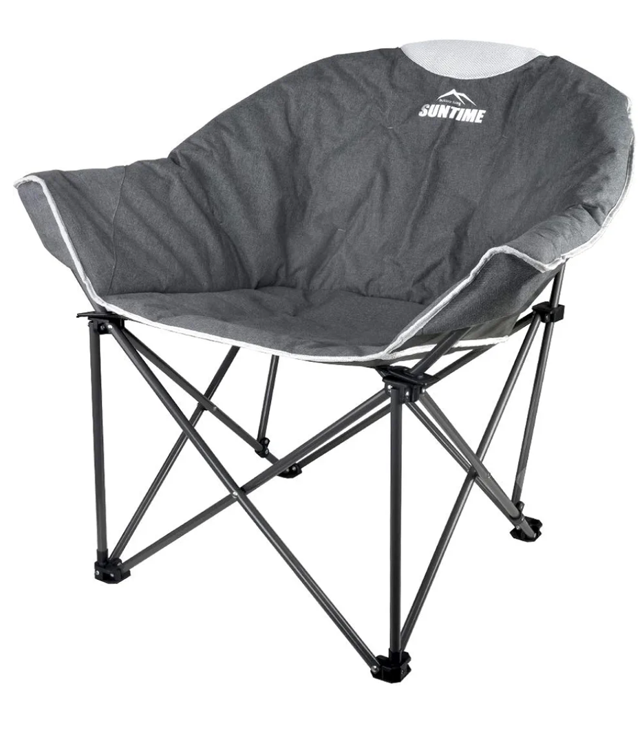 OUTDOOR LIVING SUNTIME Sofa Chair, Oversize Padded Moon Leisure Portable Stable Comfortable Folding Chair for Camping, Hiking, Carry Bag. Grey