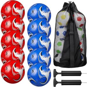 Libima 13 Pcs Soccer Ball Bulk 10 Pcs Official Size 4, 5 Soccer Ball with 2 Pump and Carry Bag Outdoor Indoor Training Practice Football Sports Party Back to School