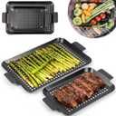 2PCS Grill pan: Grill topper for outdoor grill - Non-stick enamel coating grill topper suitable for camping, picnic, party