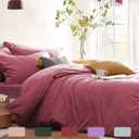 Rose Red Duvet Cover 3 Pcs Queen Size Hot Pink Bedding Set Soft Microfiber Minimalist Style Pink Duvet Cover Set with Zipper Corner Ties (No Comforter)