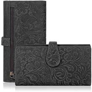 Real Leather Women Wallet Leather with RFID Blocking -Trifold Card Holder Designer Ladies Clutch with ID Window Wallets