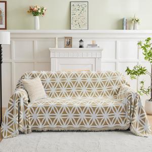 LOMAO Couch Cover Sofa Covers for 3 Cushion Sectional Couch Covers L Shape Couch Cover with Tassel Sofa Protector Washable Reversible Chenille Sofa Slipcover for Pet (1-Khaki,Large(71 * 118))